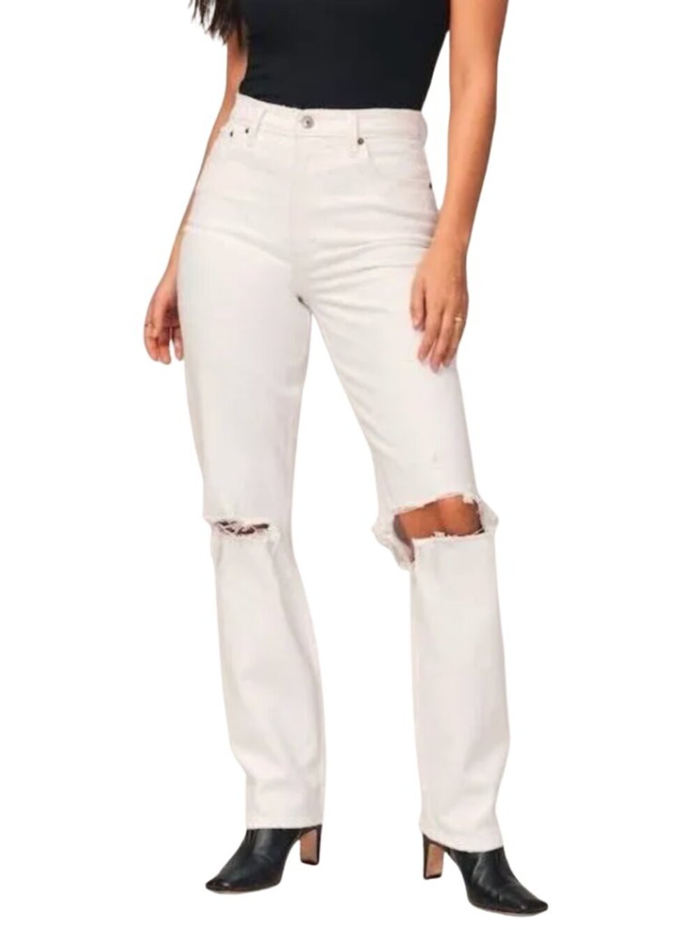 Abercrombie | Short 90s Straight Ultra High Rise Jean in Distressed White